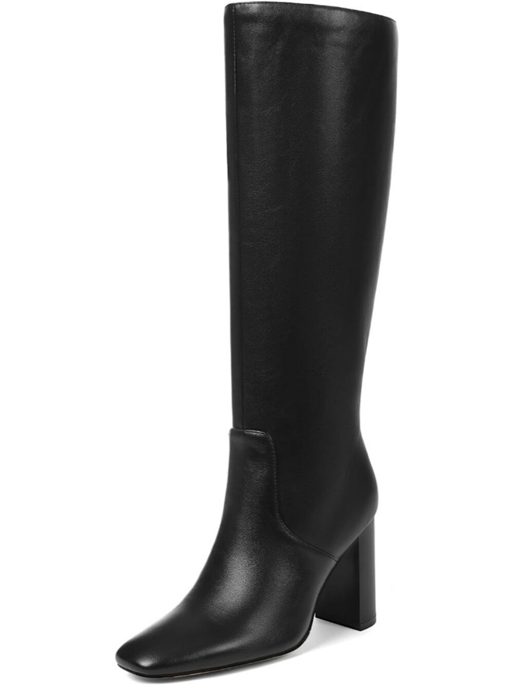 Women's Black Knee High Boots Square Toe Faux Leather Boot Long Tall Boots